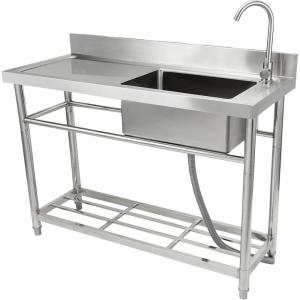 imageVEVOR Stainless Steel Utility Sink 1 Compartment Free Standing Small Sink wWorkbench Faucet ampamp legs 394 x 191 x 374 in Commercial Single Bowl Sinks for Garage Restaurant LaundrySilver  Right Single Bowl