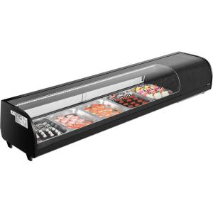 imageVEVOR Sushi Display Case Refrigerator 25 Cuft Commercial Sushi Case 7Pan Countertop Showcase with Curved Glass LED Lighting and Digital Temperature Control for SushiBar Restaurant Store7028in 5 Pan