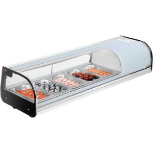 imageVEVOR Sushi Display Case Refrigerator 25 Cuft Commercial Sushi Case 7Pan Countertop Showcase with Curved Glass LED Lighting and Digital Temperature Control for SushiBar Restaurant Store5276in 5 Pan