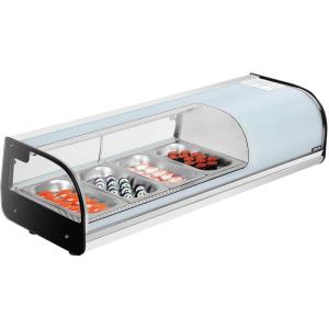 imageVEVOR Sushi Display Case Refrigerator 25 Cuft Commercial Sushi Case 7Pan Countertop Showcase with Curved Glass LED Lighting and Digital Temperature Control for SushiBar Restaurant Store4567in 4 Pan