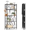 imageVEVOR 4Tier Foldable Storage Shelf 26W x 13D x 46H Inch Folding Metal Rack Shelving Unit No Assembly Organizer Shelf with 5 Wheels ampamp 4 Hooks for Pantry Kitchen Garage Basement BlackBlack