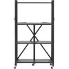 imageVEVOR 4Tier Foldable Storage Shelf 26W x 13D x 46H Inch Folding Metal Rack Shelving Unit No Assembly Organizer Shelf with 5 Wheels ampamp 4 Hooks for Pantry Kitchen Garage Basement BlackBlack