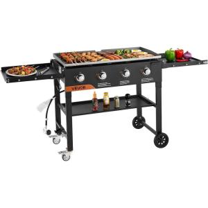 imageVEVOR Gas Griddle 4Burner Flat Top Grill 36 inch Grill Plate Foldable Propane Griddle with Wheels 60000 BTU Outdoor Flat Top Grills for PanFrying Grilling StirFrying ampamp BBQ Pulse Ignition