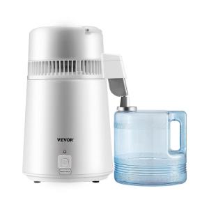 imageVEVOR Water Distiller 4L 105 Gallon Pure Water Purifier Filter for Home Countertop 750W Distilled Water Maker Stainless Steel Interior Distiller Water Making Machine to Make Clean Water SilverWhite