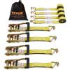 imageVEVOR Ratchet Tie Down Straps 4PK 5000lbs Breaking Strength 215 Heavy Duty Tie Down Straps with J Hook ampamp Padded Handles for Moving Motorcycle Trailer ampamp TrucksYellow