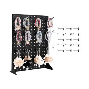 imageVEVOR Rotating Pegboard Display Stand 74 x 74 x 17 in 4Sided Spinning Peg Board Display with 24 Hooks Thickened ColdRolled Steel Craft Rack Organizer for Grocery Retail Store Jewelry Shop Black1 PCS