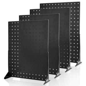 imageVEVOR Rotating Pegboard Display Stand 74 x 74 x 17 in 4Sided Spinning Peg Board Display with 24 Hooks Thickened ColdRolled Steel Craft Rack Organizer for Grocery Retail Store Jewelry Shop Black4 PCS