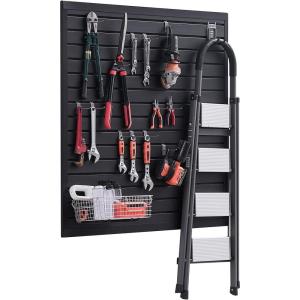 imageVEVOR Slat Wall Paneling 4 x 4 ft PVC Garage Slatwall with Modular Design White Slat Wall EasytoInstall Adjustable Slatwall Panel with Coupling Structure ampamp DIY Cutting Fits for Storage ampamp DisplayBlack