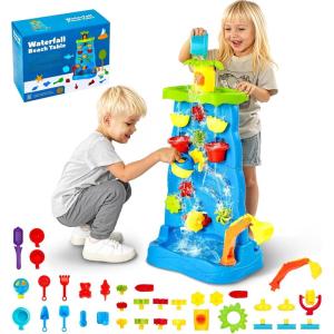imageVEVOR Water Table for Toddlers Kids Activity Play Waterway Outdoor Summer Water Park Playset with 39PCS Accessories for Backyard Lawn Beach Activity Sensory Play Table for 3 Years Boys GirlsWaterfall Playset