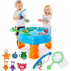 imageVEVOR Water Table for Toddlers Kids Activity Play Waterway Outdoor Summer Water Park Playset with 39PCS Accessories for Backyard Lawn Beach Activity Sensory Play Table for 3 Years Boys GirlsFish Water Playset