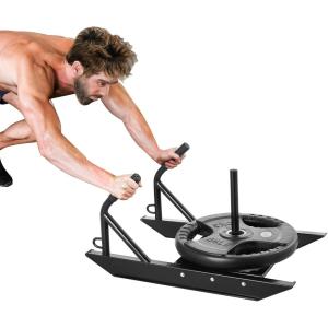 imageVEVOR Weight Training Pull Sled Fitness Strength Speed Training Sled with Handle Steel Power Sled Workout Equipment for Athletic Exercise ampamp Speed Improvement Suitable for 1quotampamp2quot Weight Plate Black