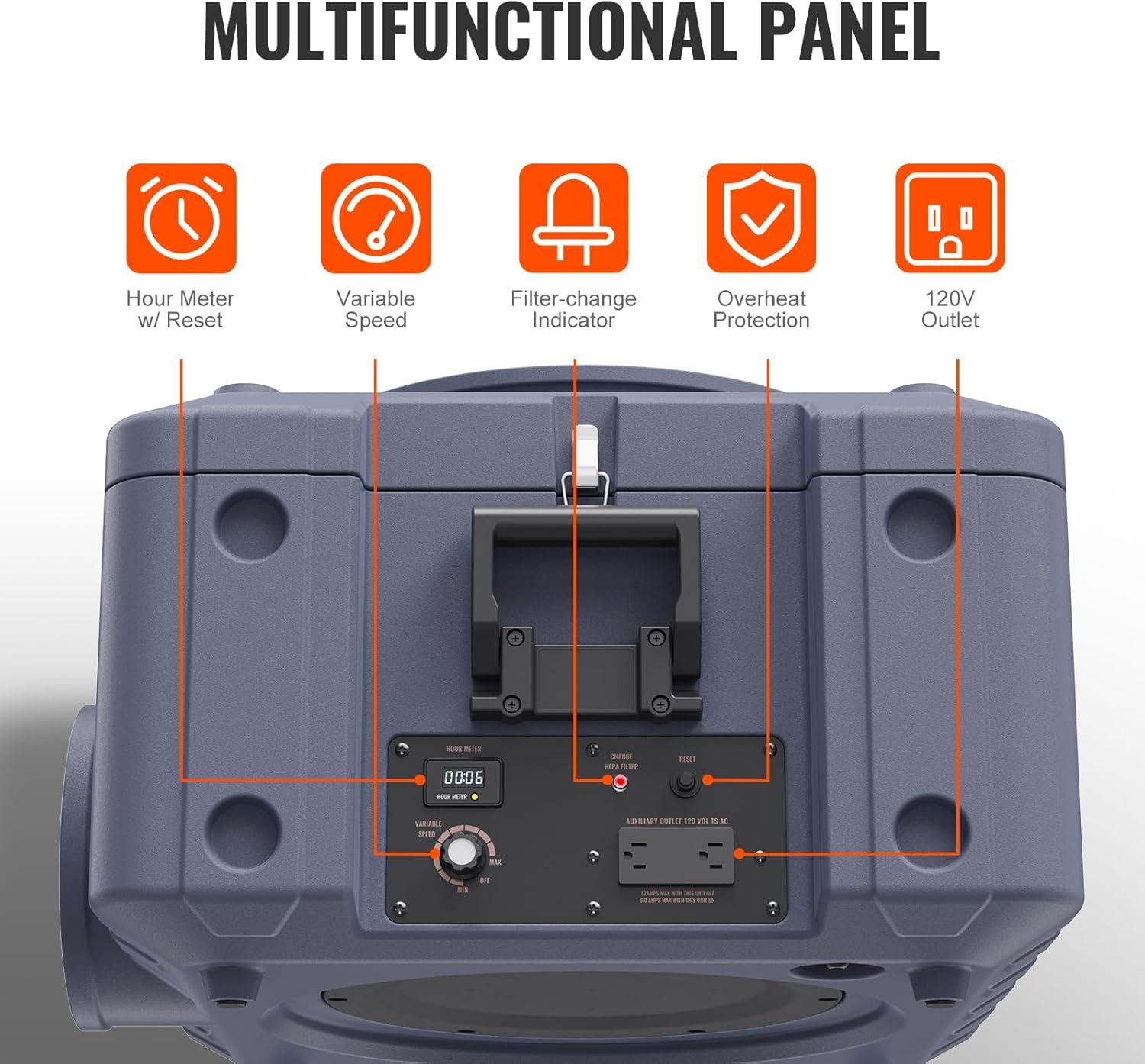 imageVEVOR Air Scrubber with 3Stage Filtration Stackable Negative Air Machine 550 CFM Air Cleaner with MERV10 Carbon H13 HEPA for Home Industrial and Commercial Use550CFM