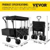 imageHappbuy Collapsible Wagon with Removable Canopy 220lbs Heavy Duty Foldable Beach Wagon with Big WheelsBlack