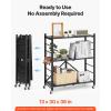 imageVEVOR 3Tier Foldable Storage Shelf 30W x 13D x 36H Inch Folding Metal Rack Shelving Unit No Assembly Organizer Shelf with 5 Wheels ampamp 4 Hooks for Pantry Kitchen Garage Basement Black3Tier