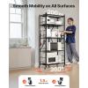imageVEVOR 3Tier Foldable Storage Shelf 30W x 13D x 36H Inch Folding Metal Rack Shelving Unit No Assembly Organizer Shelf with 5 Wheels ampamp 4 Hooks for Pantry Kitchen Garage Basement Black5Tier