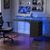 imageVEVOR 47quot Computer Desk with LED Lights ampamp Power Outlets Gaming Table with 4 Large Drawers Office Desk with Monitor Stand Study Work Home Office Small Spaces Black47 with 4 Large Drawers