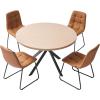 imageVEVOR 5Piece Dining Table Set SpaceSaving Round Kitchen Table with 4 Upholstered Orange Chairs PU Leather Cushions Modern WoodTone Desk with Adjustable Foot Pads for Dining Room Small Spaces