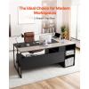 imageVEVOR 63quot LShaped Executive Desk Large Office Desk with Drawers File Storage Cabinet Detachable 350 LBS Load Capacity Corner Table Easy Assembly Business Furniture Workstation for Home Office7153