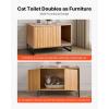 imageVEVOR Cat Litter Box Enclosure Furniture 276 in Hidden Litter Box Cabinet with Metal Legs ampamp 2Tier Storage Shelves Waterproof Washroom Cat House Fit Most of Litterbox for Living RoomNatural wood colour