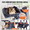 imageVEVOR Cat Tree for Indoor Cats 606quot Cat Tower with Cat Condo Sisal Scratching Post Hammock Top Perch Jumping Platforms Large Cat Furniture Activity Center with Hang Ball Light GreyDark Grey