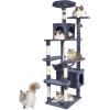 imageVEVOR Cat Tree for Indoor Cats 606quot Cat Tower with Cat Condo Sisal Scratching Post Hammock Top Perch Jumping Platforms Large Cat Furniture Activity Center with Hang Ball Light GreyDark Grey