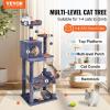 imageVEVOR Cat Tree for Indoor Cats 606quot Cat Tower with Cat Condo Sisal Scratching Post Hammock Top Perch Jumping Platforms Large Cat Furniture Activity Center with Hang Ball Light GreyDark Grey
