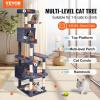 imageVEVOR Cat Tree for Indoor Cats 606quot Cat Tower with Cat Condo Sisal Scratching Post Hammock Top Perch Jumping Platforms Large Cat Furniture Activity Center with Hang Ball Light GreyDark Grey