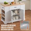 imageVEVOR Kitchen Island Cart 50quot Wood Top Breakfast Bar with Trash Cabinet Tilt Out 10 Gallon Storage Farmhouse Dining Living Room Table with Drop Leaf Towel Bar Drawer Black46inchWhite