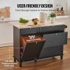 imageVEVOR Kitchen Island Cart 50quot Wood Top Breakfast Bar with Trash Cabinet Tilt Out 10 Gallon Storage Farmhouse Dining Living Room Table with Drop Leaf Towel Bar Drawer Black50inchBlack