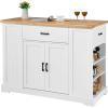 imageVEVOR Kitchen Island Cart 50quot Wood Top Breakfast Bar with Trash Cabinet Tilt Out 10 Gallon Storage Farmhouse Dining Living Room Table with Drop Leaf Towel Bar Drawer Black46inchWhite