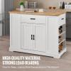 imageVEVOR Kitchen Island Cart 50quot Wood Top Breakfast Bar with Trash Cabinet Tilt Out 10 Gallon Storage Farmhouse Dining Living Room Table with Drop Leaf Towel Bar Drawer Black46inchWhite