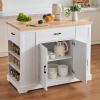 imageVEVOR Kitchen Island Cart 50quot Wood Top Breakfast Bar with Trash Cabinet Tilt Out 10 Gallon Storage Farmhouse Dining Living Room Table with Drop Leaf Towel Bar Drawer Black46inchWhite