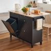 imageVEVOR Kitchen Island Cart 50quot Wood Top Breakfast Bar with Trash Cabinet Tilt Out 10 Gallon Storage Farmhouse Dining Living Room Table with Drop Leaf Towel Bar Drawer Black50inchBlack