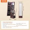 imageVEVOR Mirror Jewelry Cabinet 472Inch Tall Lockable Jewelry Armoire with FullLength Mirror WallDoor Mounted Organizer with LED Lights and Velvet Lining BrownBrown