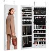 imageVEVOR Mirror Jewelry Cabinet 472Inch Tall Lockable Jewelry Armoire with FullLength Mirror WallDoor Mounted Organizer with LED Lights and Velvet Lining BrownWhite