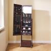 imageVEVOR Mirror Jewelry Cabinet 472Inch Tall Lockable Jewelry Armoire with FullLength Mirror WallDoor Mounted Organizer with LED Lights and Velvet Lining BrownBrown