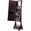 imageVEVOR Mirror Jewelry Cabinet 472Inch Tall Lockable Jewelry Armoire with FullLength Mirror WallDoor Mounted Organizer with LED Lights and Velvet Lining BrownBrown