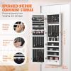 imageVEVOR Mirror Jewelry Cabinet 472Inch Tall Lockable Jewelry Armoire with FullLength Mirror WallDoor Mounted Organizer with LED Lights and Velvet Lining BrownWhite