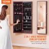 imageVEVOR Mirror Jewelry Cabinet 472Inch Tall Lockable Jewelry Armoire with FullLength Mirror WallDoor Mounted Organizer with LED Lights and Velvet Lining BrownBrown