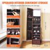 imageVEVOR Mirror Jewelry Cabinet 472Inch Tall Lockable Jewelry Armoire with FullLength Mirror WallDoor Mounted Organizer with LED Lights and Velvet Lining BrownBrown