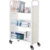 imageVEVOR Rolling Library Book Cart 330 lbs Capacity 303 x 15 x 480Inch Library Cart Single Sided VShaped Shelves with 3Inch Lockable Wheels Book Truck for Home Shelves Office and School BlackWhite
