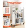 imageVEVOR Rolling Library Book Cart 330 lbs Capacity 303 x 15 x 480Inch Library Cart Single Sided VShaped Shelves with 3Inch Lockable Wheels Book Truck for Home Shelves Office and School BlackWhite