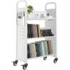 imageVEVOR Rolling Library Book Cart 330 lbs Capacity 303 x 15 x 480Inch Library Cart Single Sided VShaped Shelves with 3Inch Lockable Wheels Book Truck for Home Shelves Office and School BlackWhite