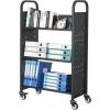 imageVEVOR Rolling Library Book Cart 330 lbs Capacity 303 x 15 x 480Inch Library Cart Single Sided VShaped Shelves with 3Inch Lockable Wheels Book Truck for Home Shelves Office and School BlackBlack