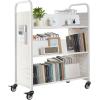 imageVEVOR Rolling Library Book Cart 330 lbs Capacity 303 x 15 x 480Inch Library Cart Single Sided VShaped Shelves with 3Inch Lockable Wheels Book Truck for Home Shelves Office and School BlackWhite