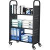 imageVEVOR Rolling Library Book Cart 330 lbs Capacity 303 x 15 x 480Inch Library Cart Single Sided VShaped Shelves with 3Inch Lockable Wheels Book Truck for Home Shelves Office and School BlackBlack