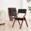 imageVEVOR Wooden Folding Chairs with Leather Cushion Set of 2 Portable Foldable Cushion Chair with Wooden Frame Easy Assembly Modern Leather Padded Dining Chair for Office Wedding Party Home BlackWalnutblack Leather