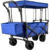 imageHappbuy Collapsible Wagon with Removable Canopy 220lbs Heavy Duty Foldable Beach Wagon with Big WheelsBlue