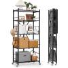 imageVEVOR 3Tier Foldable Storage Shelf 30W x 13D x 36H Inch Folding Metal Rack Shelving Unit No Assembly Organizer Shelf with 5 Wheels ampamp 4 Hooks for Pantry Kitchen Garage Basement Black5Tier