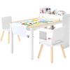 imageVEVOR Kids Art Table and 2 Chairs 2in1 Toddler Craft and Play Activity Table Wood Toddler Table and Chair Set with A Cabinet for Art Craft Reading LearningWhite